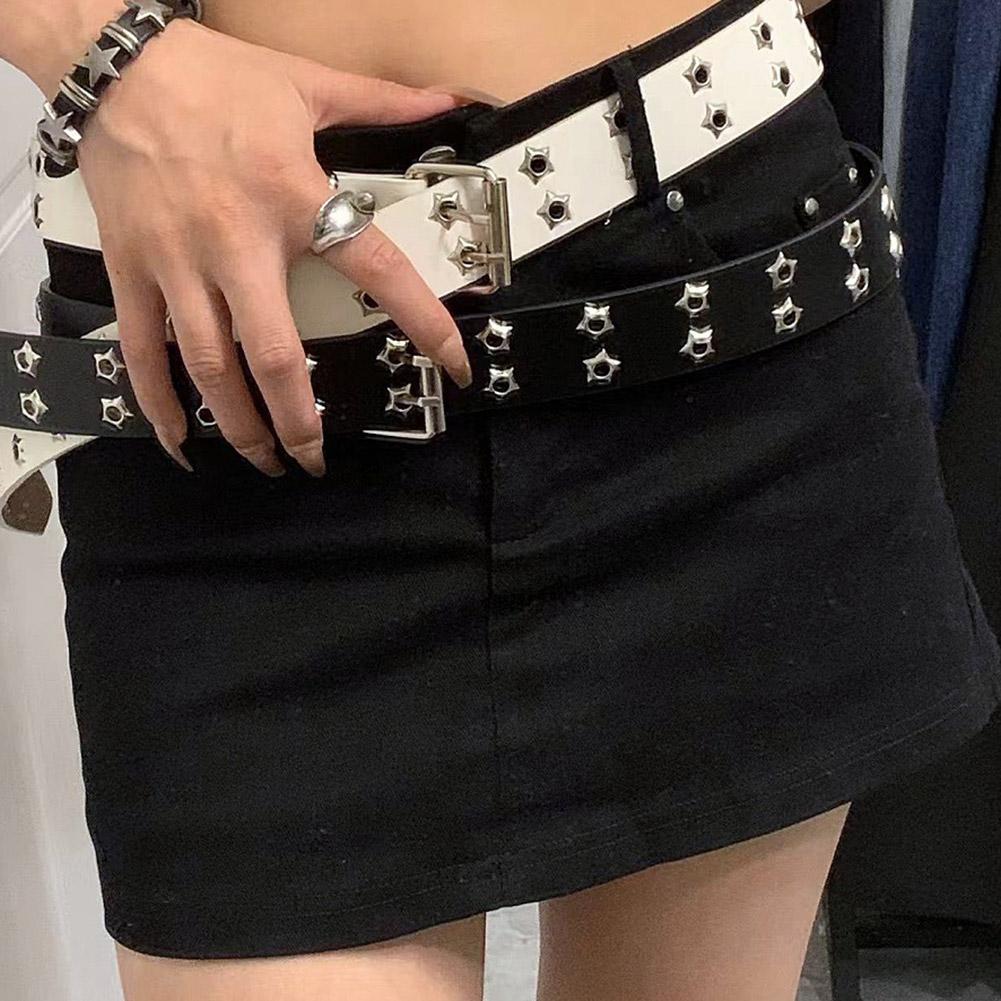 Leatherwork Eyelets - Cinturones de cuero Y2K Punk con