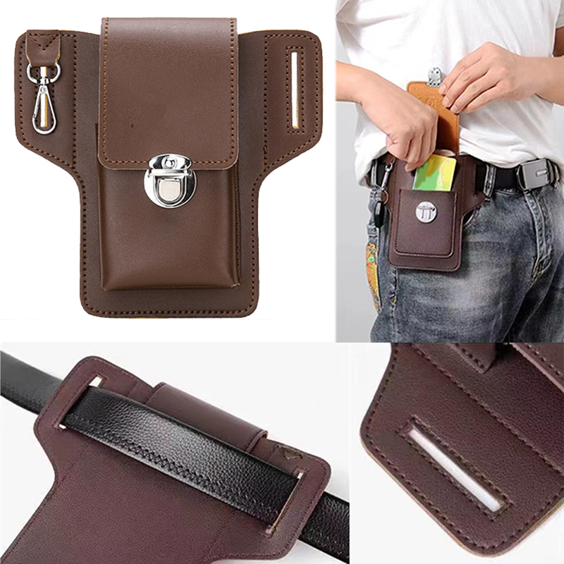 Leatherwork Wallet - Riñonera de cuero PU multifunción para